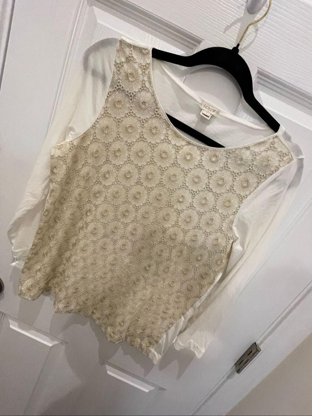 J.Crew Ivory Cream Metallic Floral Lace Sleeveless Shell Top Size S